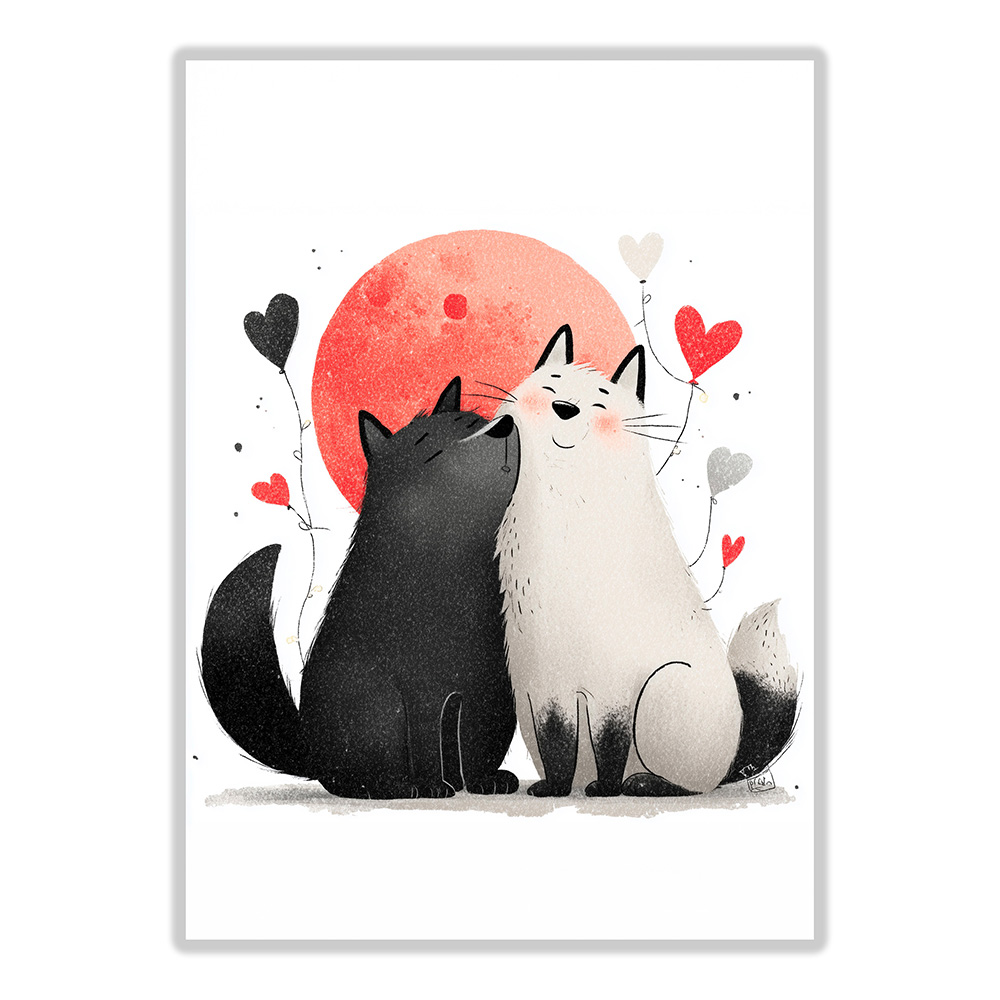Image Carte de Saint-Valentin – Chats amoureux au clair de lune